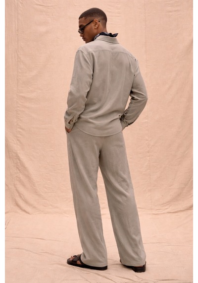 Cool Tarz Erkek Gri Tencel Kumaş Oversize Gömlek Pantolon Takım Rahat Kesim Yazlık Kombin Gri Gri