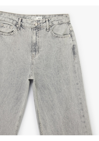 Koton Normal Bel Taş Detaylı Pamuklu Geniş Paça Denim Pantolon - Wide Leg Jean Gri 6sal40006md Gri Koton Normal Bel Taş Detaylı Pamuklu Geniş Paça Denim Pantolon - Wide Leg Jean Gri 6sal40006md Gri