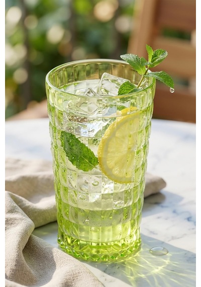 Akrilik Allegra Yeşil 6'lı Uzun Bardak & Su Meşrubat Bardağı 750 Ml Büyük Boy & Cam Değildir