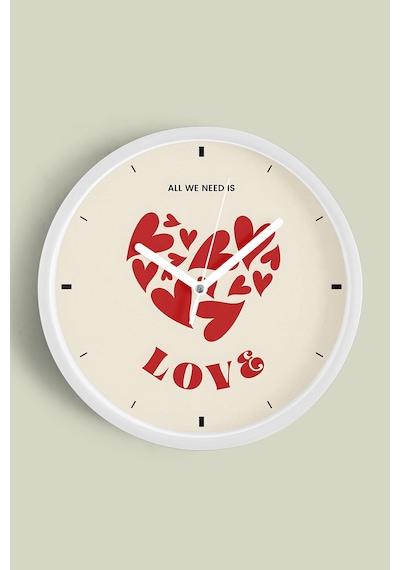 Modern Yazılı Tasarım - '' All We Need Is Love '' Duvar Saati - 25cm - Önü Camlı Beyaz Kasa-jh0739 Beyaz