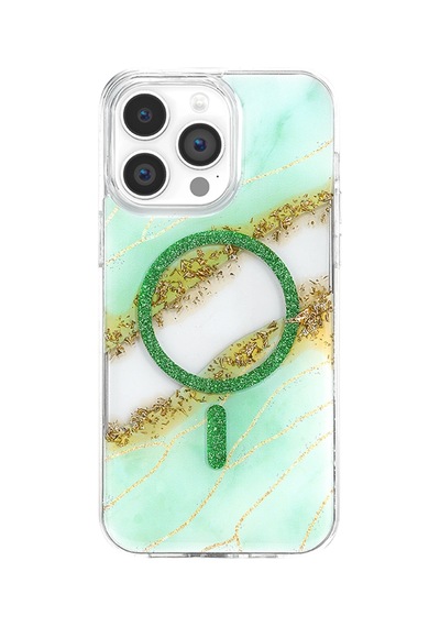 Onegif Apple İphone 14 Pro Max Lotus Simli Magsafe Kapak - Yeşil - Yeşil