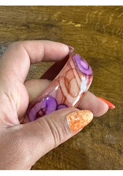 Kemik Renkli Desenli Kadın Hint Bileziği Çap 7 Cm Çok Renkli