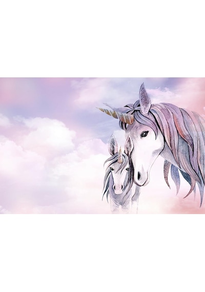 Pembe Bulutlar Üzerinde Unicorn Çocuk Odası Duvar Kağıdı