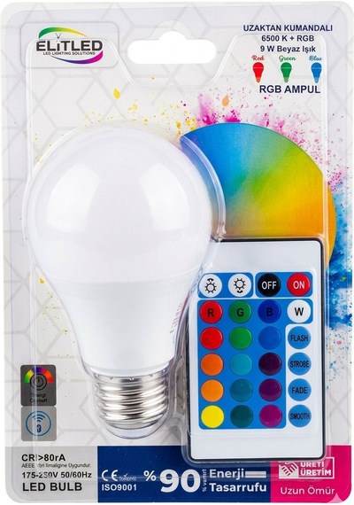2 Adet 16 Renk 6500k+rgb+9w Kumandalı Rgb Ampül