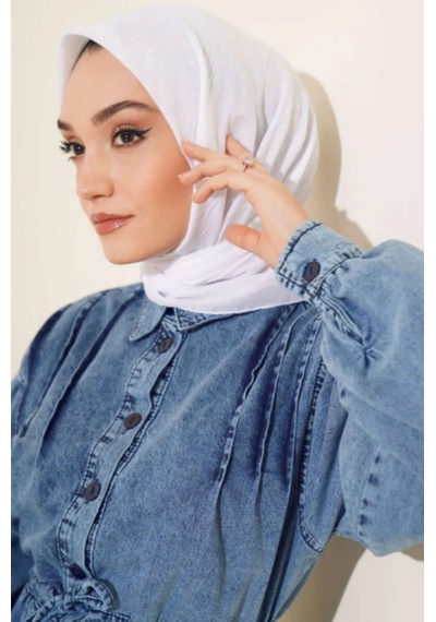 Melodi Scarf Kadın Tesettür Pratik Bambu Kraş Eşarp Beyaz Beyaz