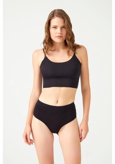 Cottonhill Cotonhill Pamuklu Yüksek Bel Toparlayıcı Kadın Bikini Külot Siyah