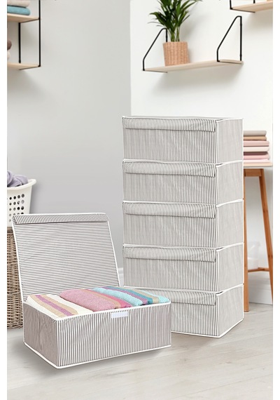 6'lı Set Kapaklı Çok Amaçlı Hurç Saklama Kutusu Organizer Baza 50 X 40 X 19 Cm Gri Gri