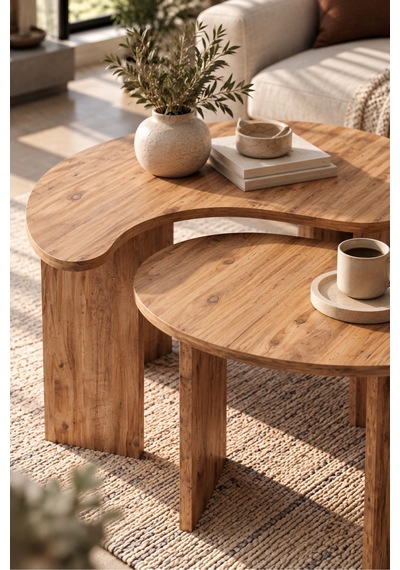 Sulorahome 2'li Oval Modern Orta Sehpa Seti Atlantik Çam