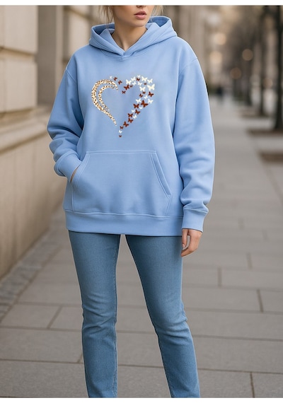 Uyguntarz Unisex Leopar Kalp Desenli Baskılı Oversize Sweatshirt Bebe Mavisi