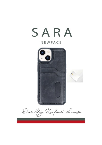 Apple iPhone Uyumlu. 14 Kılıf Sara Kartvizitli Deri Kılıf - Lacivert