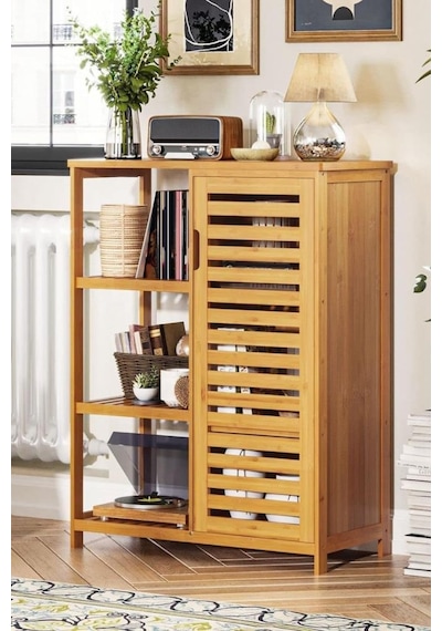 Digithome Bambu Masif 3 Raflı Tek Kapaklı Çok Amaçlı Düzenleyici Organizer Dolap Db-0005 Kahverengi