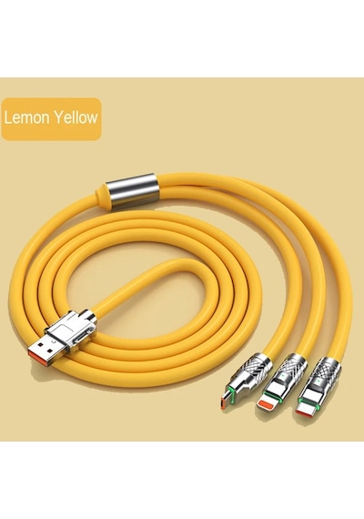 Beemen 120 W Destekli Led'li Çelik Sıvı Silikon 3 İn1 Şarj Kablosu Turuncu