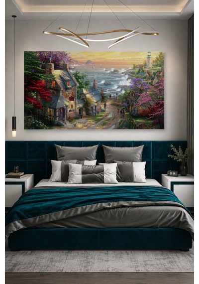 Tam Renk Thomas Kinkade Yağlı Boya Dekoratif Kanvas Duvar Tablosu Çok Renkli