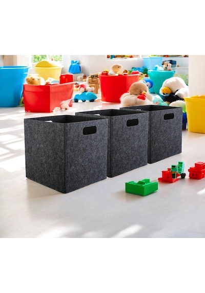 Çok Amaçlı Keçe Kutu 3 Adet Organizer Dolap İçi Düzenleyici Organizer 3mm Keçe 32x32x32 Cm Antrasit