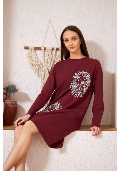 Darlin Moda Bordo Baskılı Düğme Detaylı Tunik DM60346 Bordo