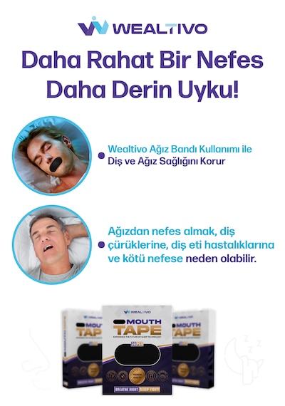 Wealtivo Premium Mouth Tape Ağız Bandı Siyah 30’lu