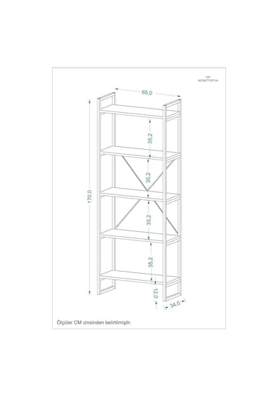Nilamu Antrasit 65 Cm Kitaplık , Metal Aksamlı, Organizer, Ofis, Ev Antrasit