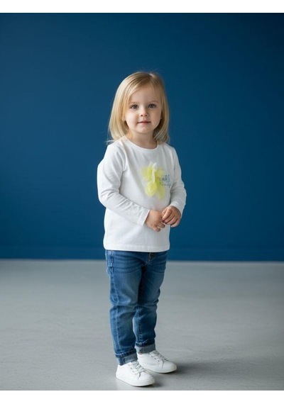 Zekids Kız Bebek Pamuklu Çiçek İşlemeli Yazı Baskılı İnce Uzun Kollu T-shirt-16553 Çok Renkli