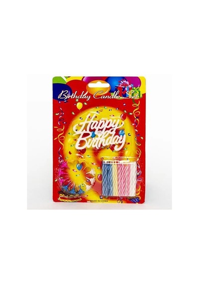 Rengarenk Mumlu Beyaz Happy Birthday Yazılı Doğum Günü Mumu 12 Adet - Pasta Mumu - Pakette 12 Adet