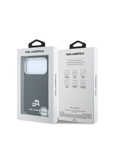 Apple Uyumlu iPhone 18 Pro Kılıf Karl Lagerfeld Lisanslı M-safe Özellikli K&c Heads Metal Logolu Pu Kapak Siyah