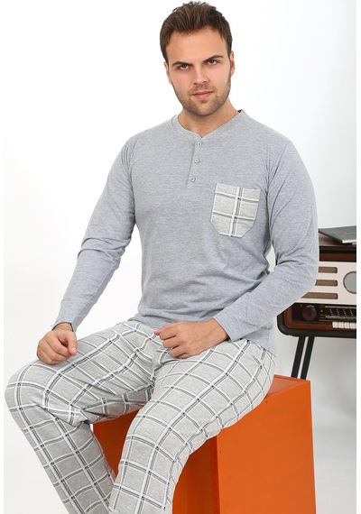 Akbeniz Erkek Uzun Kol Penye Gri Pijama Takımı 6861 Gri
