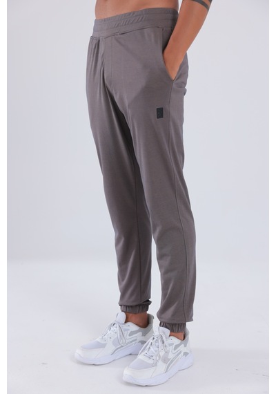 Rowinger Premium Merserize Kumaş Logolu Lastikli Paça Jogger Erkek Eşofman Altı Brown