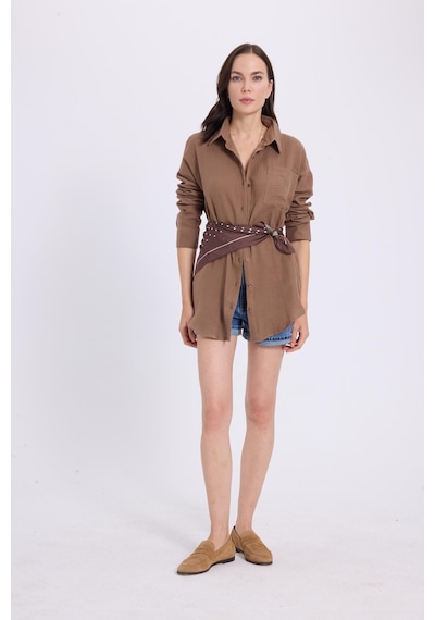 Tudors Kadın Oversize Geniş Kesim %100 Pamuk Müslin Kumaş Uzun Kollu Cepli Dokulu Kahverengi Gömlek-37799 Kahverengi Tudors Kadın Oversize Geniş Kesim %100 Pamuk Müslin Kumaş Uzun Kollu Cepli Dokulu Kahverengi Gömlek-37799 Kahverengi