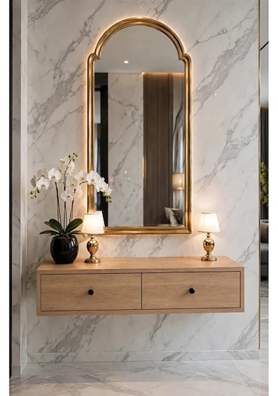 Modern Mdf Beyaz 2 Kapaklı Makyaj Masası - Dresuar Safir Meşe