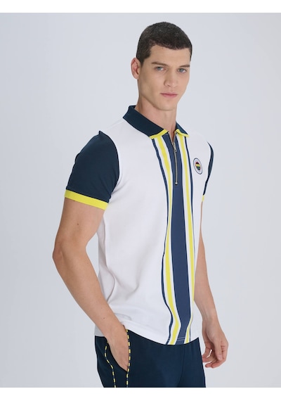 Erkek Trıbun Şerit Detaylı Polo Beyaz