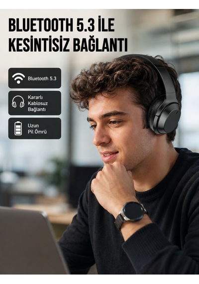 Siyah Kablosuz Bluetooth Kulaklık 300 Mah Hızlı Şarj Katlanabilir Pedli Yeni Nesil - Bayi Depom