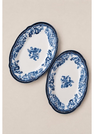 Porser Porselen Velour Navy Fulya Kayık Tabak Seti 22cm 2 Parça Çok Renkli