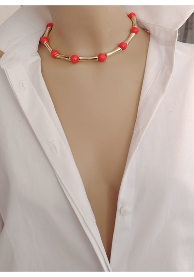 Rio Nar Çiçeği Gold Choker Kolye Renkli