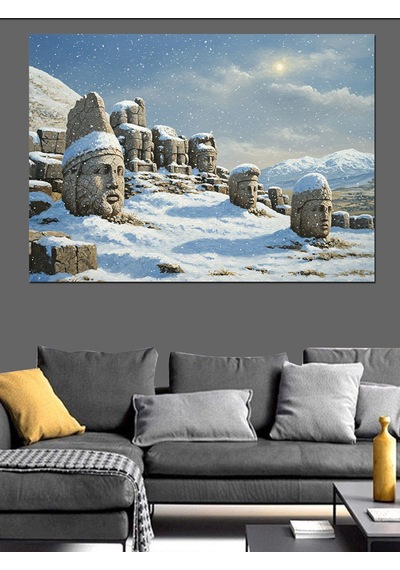 Kar Altında Nemrut Dağı Dekoratif Kanvas - Mdf Ahşap Tablo