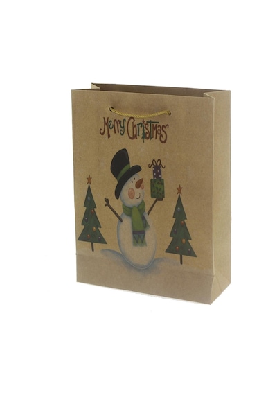 6 Adet 15X20Cm Kraft Karton Çanta Kardan Adam
