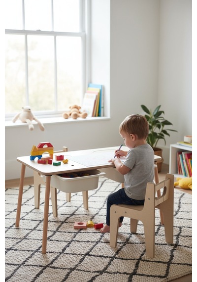 Ahşap Montessori Oyun Masası Çift Sandalyeli Oyun Masası Montessori Oyun Masa Seti