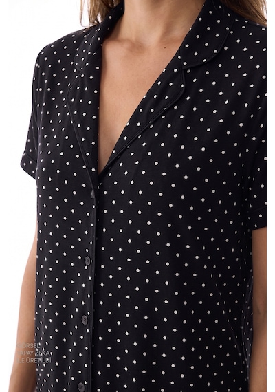 Penti Siyah White Dots Gömlek Pantolon Pijama Takımı