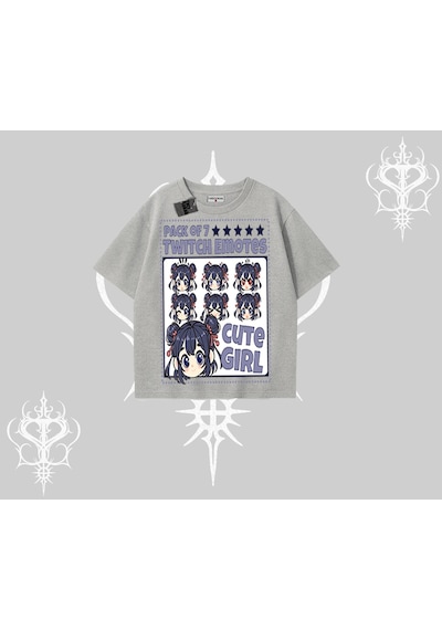 Tarzsokak Oversize Tshirt Twitch Emotes Cute Girl Anime Expression Gri