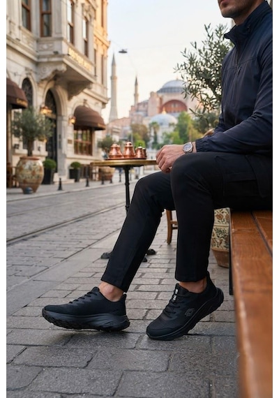 Scooter M2011 Rahat Deri Tekstil Sneaker Erkek Ayakkabı Siyah