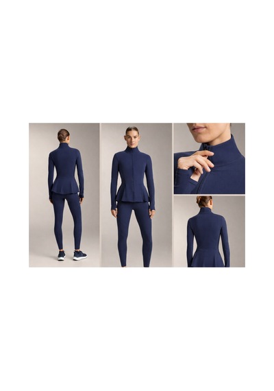 Gugus Kadın Light Warm Running Volanlı Fermuarlı Yüksek Yaka Spor Ceket Esnek Activewear Lacivert