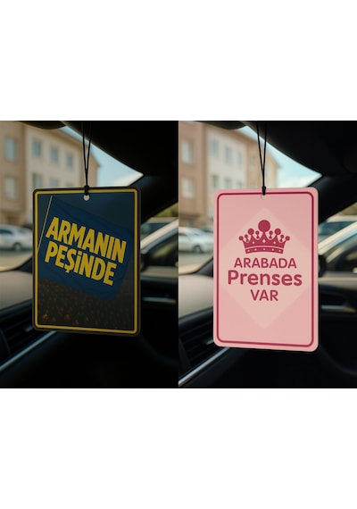 Sarı Lacivert Armanın Peşinde Ve Arabada Prenses Var - İkili Oto Kokusu - Dekoratif Araç Kokusu Ve Aksesuarı