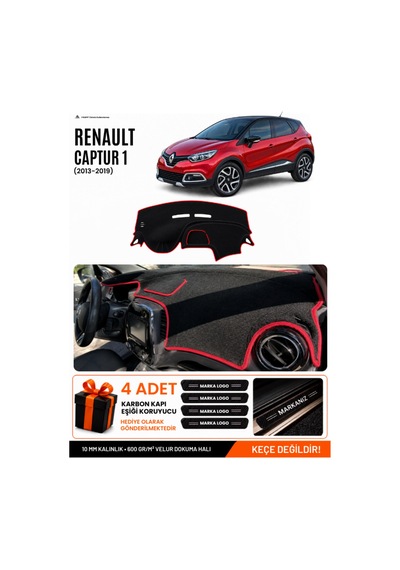 Renault Captur 1 2013-2019 Uyumlu Torpido Örtüsü, Torpido Kılıfı - Siyah Kırmızı
