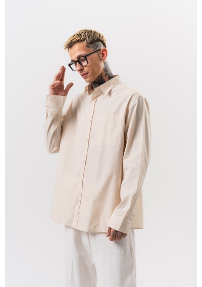 Respire Erkek Poplin Oversize Gömlek Bej