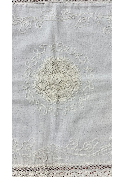 2 Adet Buldan İşi Dokuma Kırlent Kılıfı %100 Pamuklu Güpürlü Dantelli 43x43 Ü
