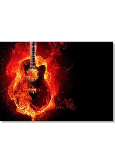 Cakasepetim Alevler İçinde Gitar Ahşap Mdf Tablo