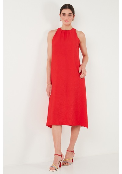 Lela Regular Fit Halter Yaka Midi Boy Bayan Elbise 67810049 Nar Çiçeği
