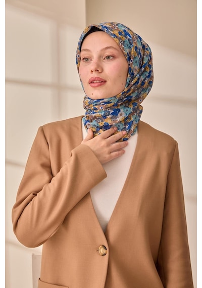 Silk Home Soft Eşarp 73092-08 Hardal, Bebe Mavi, Yanık Sarı, Çikolata Kahve