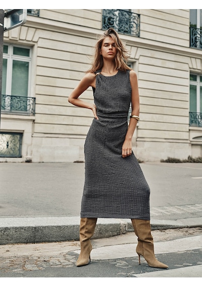 Lcw Vision Antrasit Bisiklet Yaka Büzgülü Bodycon Elbise