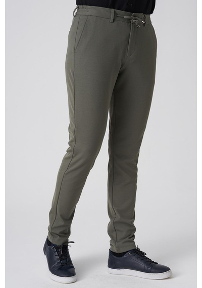 White Stone Barreiro P1036 Slim Fit Twis Bağcıklı Likralı Jogger Pantolon Haki Haki