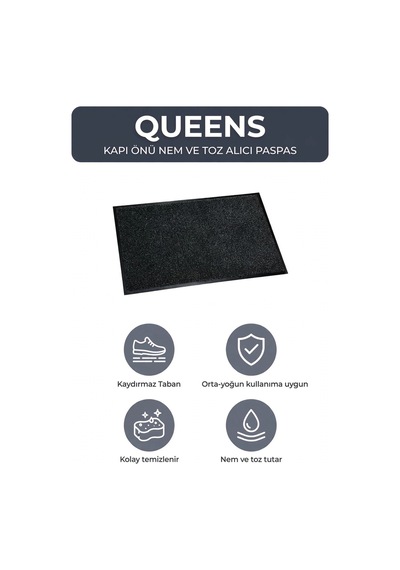 Queens Nem Alıcı Paspas Kapı Önü Paspası Siyah