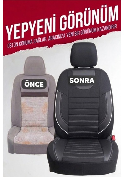Nemrut Serisi Lakost Kumaş Universal Oto Koltuk Kılıfı Tam Set Siyah-Beyaz